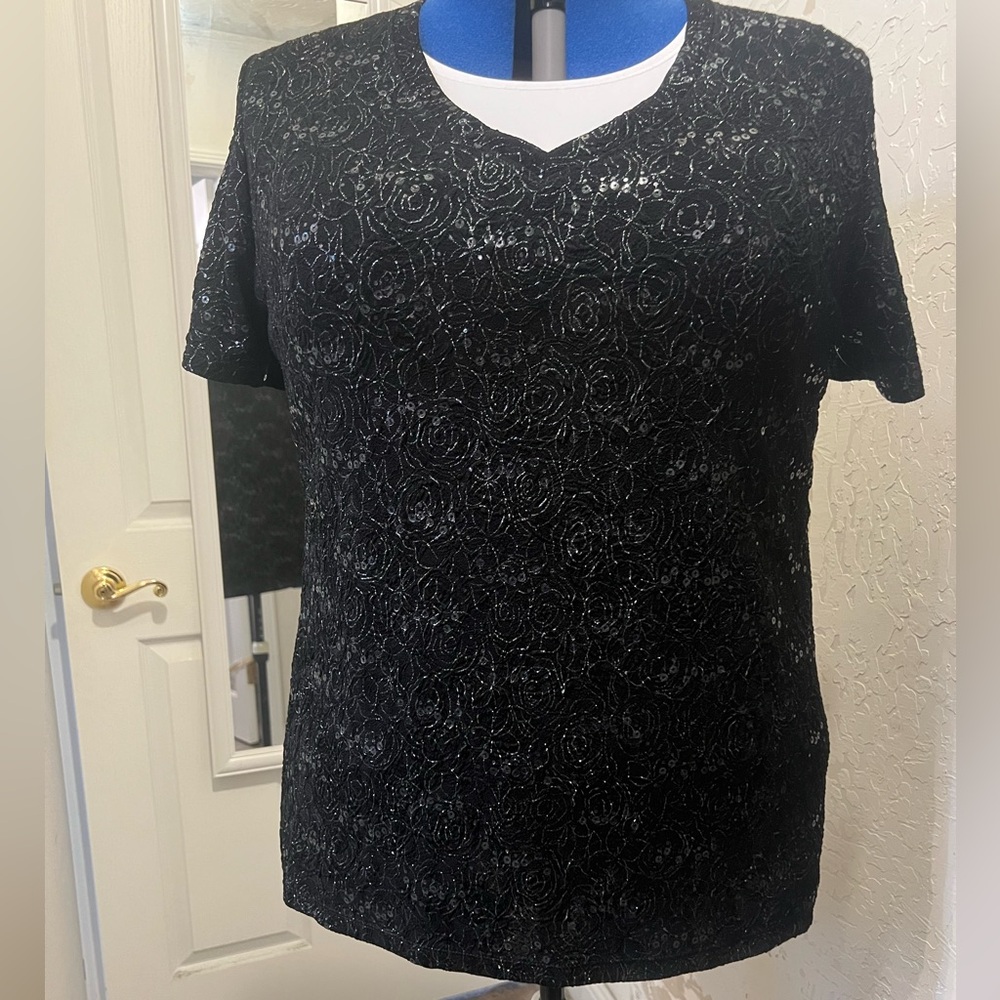 White Stag Black Sequined Pullover Blouse